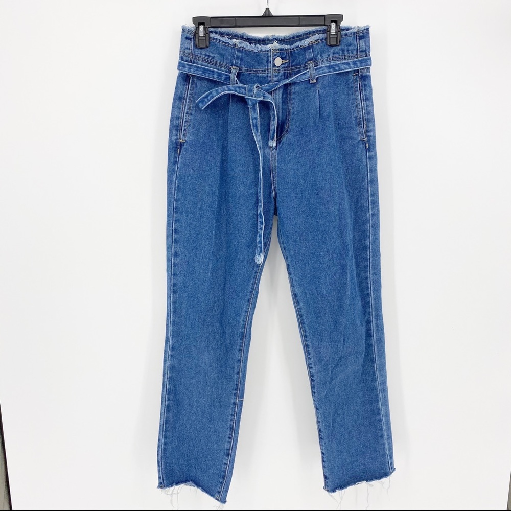 Redial Jeans Paperbag Mom Raw Hem Slouchy Crop